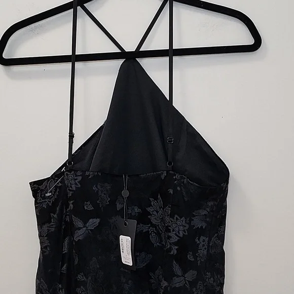 NWT Rag & Bone Retro Floral fara velvet black Halter Slit dress Size 6 - Picture 15 of 16